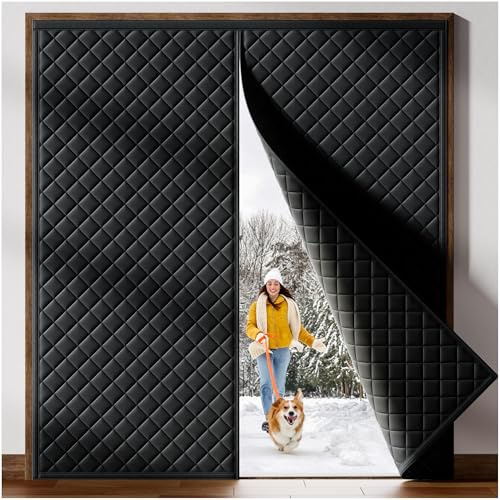HADOR Cortina magnética con aislamiento térmico para puerta de 72 x 80 pulgadas, tela Oxford acolchada con relleno de algodón grueso, cubierta de puerta de invierno que mantiene el frío fuera,