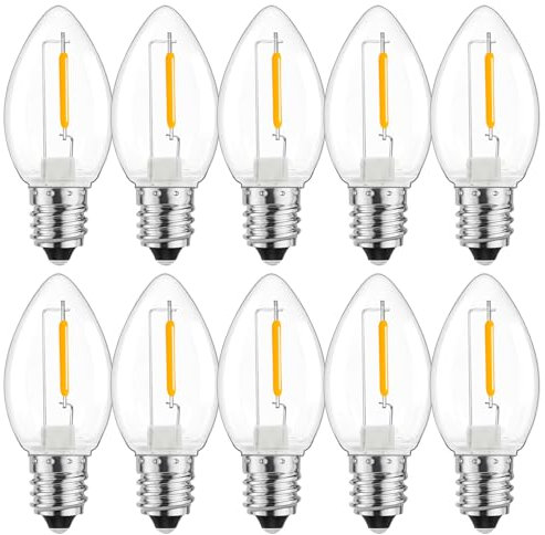 Suncan 10 pièces E12 C7 LED petite ampoule 0.8W AC230V, plastique E12 ampoule décorative pour guirlandes lumineuses extérieures,veilleuse, lampe à sel,40lm, 2700K blanc chaud, non dimmable