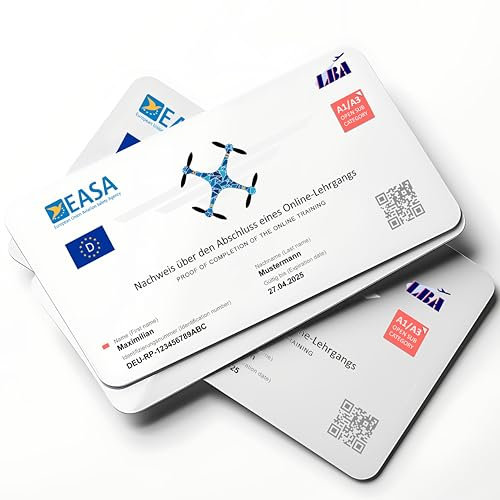 Bl4ckPrint - Drohnenführerschein nach LBA-Vorgaben personalisiert - EU-Kompetenznachweis A1/A3 und A2 in Scheckkartengröße mit QR-Code personlaisiert auf PVC-Plastikkarte