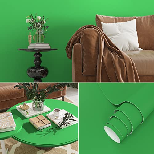 XRUIBZI Plain Light Green Wallpaper 40cmx1000cm Sticky Back Plastic Worktop Vinyl Covering Solid Green Kitchen Contact Paper Self Adhesive Waterproof Wall Paper for Kitchen Countertop Wall