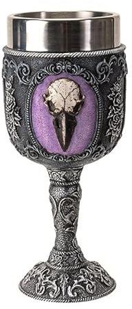 Pacific Giftware Calice da 8 Floz in resina con teschio di corvo, in acciaio inox, con teschio di corvo e design floreale, perfetto per vino e decorazione gotica per la casa