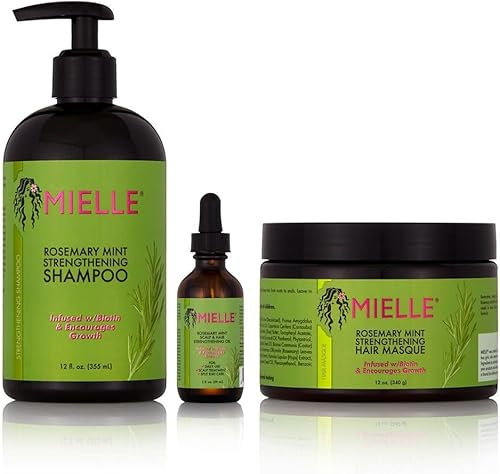 MIELLE Rosenminz-Stärkungs-Shampoo, stärkende Maske und Rosmarin-Minz-Kopfhaut- und Haarstärkungsöl, Geschenkset