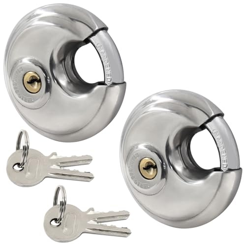 Waziaqoc 2 Stück Scheiben-Vorhängeschlösser, 5,1–1,9 cm, Edelstahl