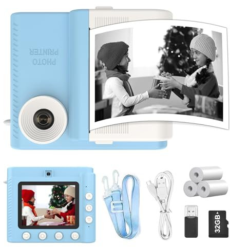 Kinderkamera Sofortbildkamera, 48MP 3.0 Zoll Bildschirm Kinderkamera Sofortbildkamera mit 32G Karte & 3 Rollen Druckpapier, Geburtstagsgeschenk Spielzeug ab 3-12 Jahre Mädchen Jungen