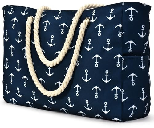 Becokan Damen Strandtasche, Groß, Wasserdicht, Sanddicht, Schwimmbadtasche, Tragetasche, Reißverschluss, Large