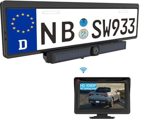 Caméra de recul Solaire sans Fil, Camera de Recul sans Fil avec Moniteur 4.3 1080P, Batterie 2600 mAh, 3 Min d'installation à Faire soi-même, Vision Nocturne étanche IP67, pour Camping-Car Camion