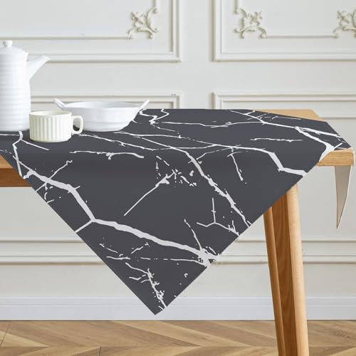 Tischdecke Grau und Weiß Mittelläufer Moderne Tischdecken mit Marmorstruktur Abstraktes Leinen Tischdekoration für Die Küche im Innenbereich Winter Frühling Feiertags Partydekor 100 x 100 cm