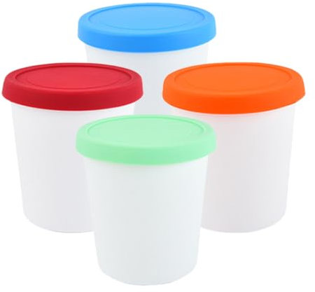 BEBEMOKO 4pièces Récipients à Glace Réutilisables Avec Couvercles Pots à Dessert Colorés Pour Glaces Et Sorbets