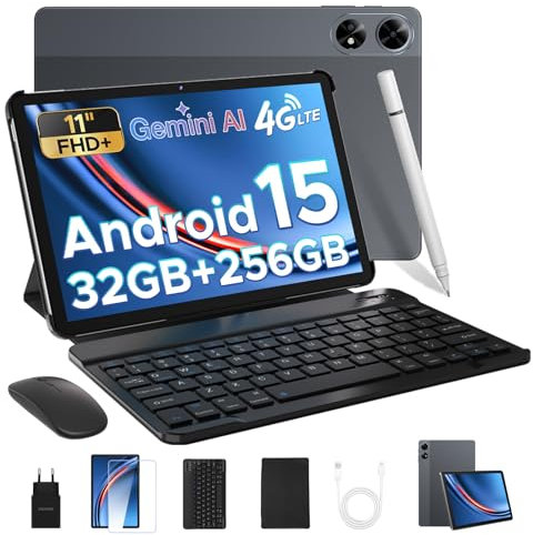 DOOGEE TAB G6+ Android 15 Tablet 11 Zoll, FHD+, 32GB RAM + 256GB ROM, 8000mAh Akku, Gemini AI, Unisoc T7280 Octa-Core, Widevine L1, 4G LTE, Tablet mit Tastatur/Stift/SIM Card Slot/Maus/Hülle