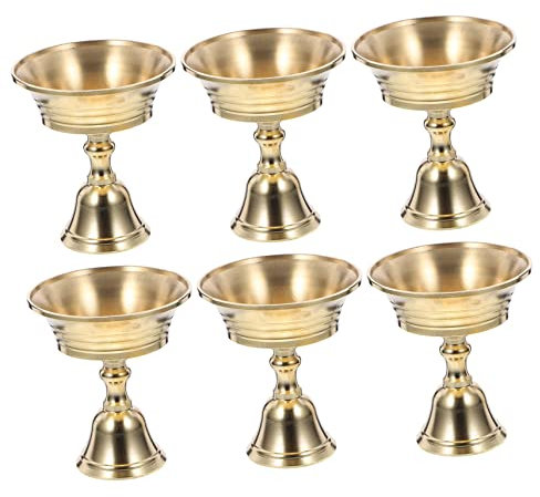 BATHVEVE 6stücke Teiliges Ghee Lampenhalter Aus Messing Stilvolle Teelichthalter Für Öl-Lampe Und Kerzen Geeignet Für Tischdekoration Und Buddhistische Räume Langlebig Und Elegant