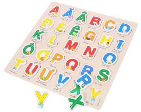 Warmhm Wooden Toddler Alphabet Puzzle Interactive Learning Toy for Boys and Girls Preschool Vietnamese Alphabet Matching Game