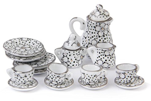Remingtape Vaisselle miniature en porcelaine pour maison de poupée - 15 pièces