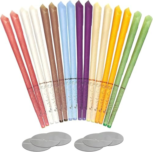 16 Pezzi Coni per Orecchie,Candele Per Cerume,Candela Conica Con 6 Dischi Protettivi, Candele Auricolari per Pulizia Orecchie (8 colori)