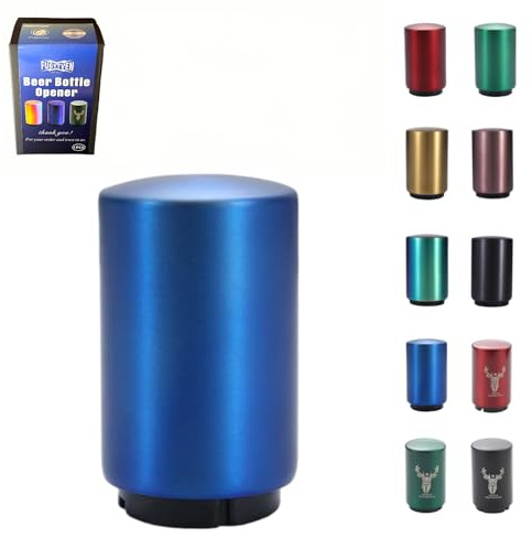 FUGYTVEN Push Down Bottle Opener | Automatic 304 Steel | One-Handed & No Damage | Beer/Soda Cap Remover & Magnet Catcher | Ultimate Gift for Men, Dad, Beer Lovers (Blue)