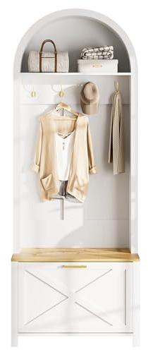 HAINEW Garderoben Set Wandgarderobe mit Schuhregal und Haken für Flur, Wohnzimmer, 75×35×195cm, Flurgarderobe Set Garderobenschrank mit Ablage und Schuhbank, Gewölbedecke (Weiß)
