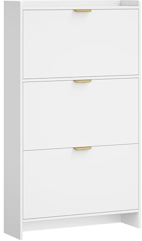 Hzuaneri Schuhschrank mit 3 Klappen, Schuhkipper Schmal, 18-24 Paar | Schuhregal, Verstellbar, Schuhaufbewahrung, Große Kapazität für Eingang, Flur, Garderobe, 24 x 76 x 138 cm, Weiß, SR61203X