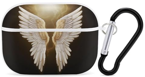 Schutzhülle für AirPod Pro 2 mit Schlüsselanhänger, stoßfeste Engelsflügel-Hülle, kompatibel mit AirPod Pro 2. / 1. Generation, unterstützt kabelloses Laden, Front-LED, sichtbar, Weiß
