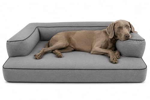 Kusana Sofá Deluxe para Perros Grandes – Cama para Mascotas con Funda Lavable y Extraíble, Base Antideslizante y Relleno Confort | 115x70x15 cm (Gris)