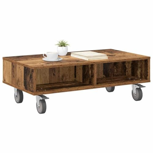 vidaXL Beistelltisch mit Rädern Altholz 90 x 50 x 30 cm Holzwerkstoff