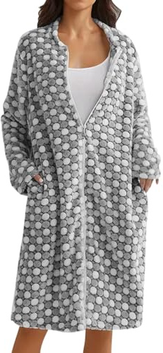 YOSUWOAI Bata para mujer mullida, bata de sauna acogedora bata con cremallera, ropa de dormir de franela, bata de baño suave, para otoño e invierno