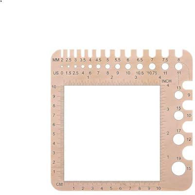PureSphere 3-in-1 Wooden Knitting Needle & Crochet Gauge US & Metric 2-15mm | 3-in-1 solid wood knitting gauge, dual US & metric 2-15mm, built-in swatch frame, compact for knitting and crochet crafts
