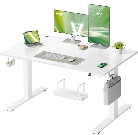 VASAGLE Höhenverstellbarer Schreibtisch, 120 x 80 cm, USB-C-Anschluss | Schreibtisch, Ablage für Steckdosenleiste, 3 Speichertasten, Erinnerung bei langem Sitzen, wolkenweiß LSD142WZ02