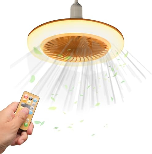 Fulluky Ceiling Fans with Light and Remote Control, Small Ceiling Fans, E27 Fan Lights, 3 Color Temperature, 30W, 3000-6500K Color Temperatures. for Bedroom, Kitchen, Bathroom