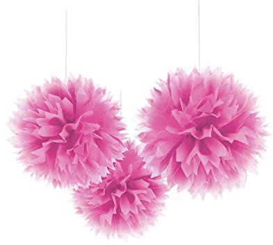 Amscan 18055-103-55 - Fluffy Dekobälle zum Aufhängen, Pink, 3 Stück, circa 40,6 cm, Papier, Hängedekoration