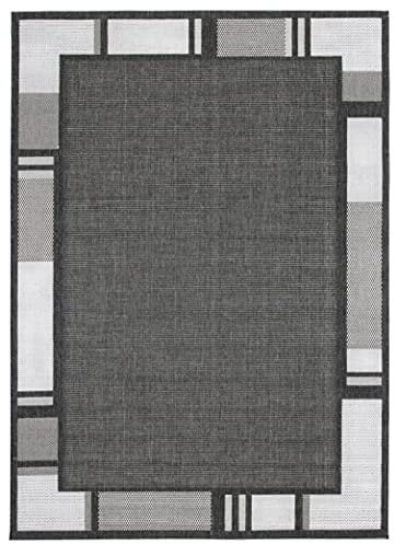 andiamo In- & Outdoor Teppich Louisville moderner Webteppich Bordüre vollständig umkettelt Flachgewebe 160 x 230 cm anthrazit/silber