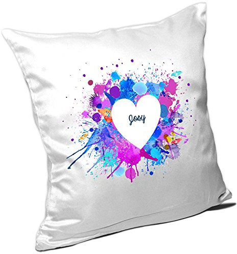 Eurofoto Kissen mit Namen Josy und schönem Motiv mit Wasserfarben-Herz zum Valentinstag - Namenskissen - Kuschelkissen - Schmusekissen