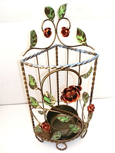 arterameferro Portaombrelli in Ferro battuto ad Angolo con Rose e Foglie Decorative