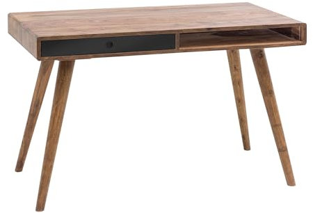 FineBuy Schreibtisch REPA 120 x 60 x 75 cm Massiv Holz Laptoptisch Sheesham Natur, Landhaus-Stil Arbeitstisch mit 1 Schublade, Bürotisch PC-Tisch