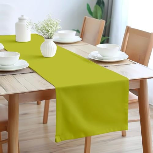 Encasa XO Table Runner Size 32x150 cm | Cotton Canvas Fabric | Lime Green Solid Color | Machine Washable & Durable