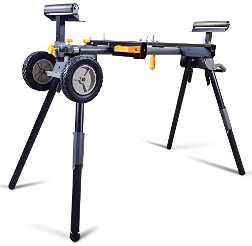 WORKESS WK-MS029E-2 Deluxe Rolling Miter or Mitre Saw Stand with 8 in Wheels 330 Lbs Load Capacity Black and Grey Single Pack