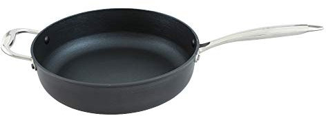 Point-Virgule Gusseisen Sautierpfanne Induktion mit Antihaft Beschichtung und Ergonomische Griff ohne Deckel, Profi Servierpfanne 28 x 28 cm, PFOA Frei, Schwarz