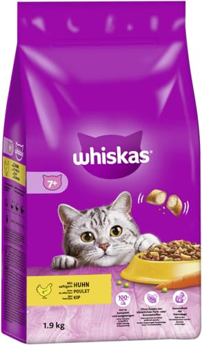 WHISKAS Beutel 7+ mit Huhn 1,9kg, Katzenfutter, Trockenfutter