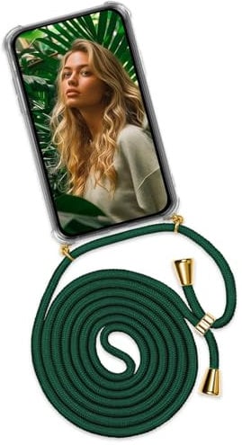 ONEFLOW Handykette für iPhone 5s / 5 / SE (2016) Hülle mit Band, Handyhülle mit Kette abnehmbar, Handyband zum Umhängen, Handy Umhängeband Lange Handykordel, Twist Case – Grün
