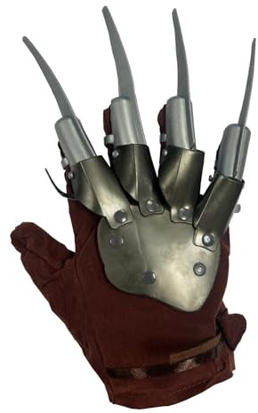 Quickdraw Halloween Freddy Krueger Rasierer-Klauen-Handschuh für Kostüm, gruselige Hand, braun, M