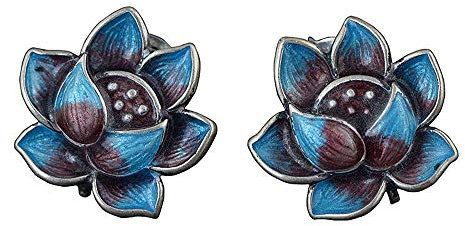 Vintage 925 Sterling Silber Emaille Lotus Ohrstecker Lotusblume Ohrringe Schmuck für Damen