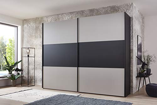 WIEMANN Korfu Kleiderschrank, Schwebetürenschrank, Schlafzimmerschrank, mit Schiebetüren, Breite 300 cm, graphit, grau, schwarz, Holz, B/H/T 300x236x67 cm