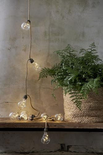 NETPROSHOP 10 LED Juteseil Lichterkette mit Glühbirnen warmweiß ca. 2,25m, Batterie, mit Timer