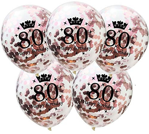 DIWULI Luftballons 80 Geburtstag 5 Stück - Zahl 80 Ballons 80 Jahre, Geburtstagsdeko 80. Geburtstag Deko Rose-Gold Party-Deko Happy Birthday Ballons Dekoration Zahlen-Ballon Zahlen-Luftballon Geschenk