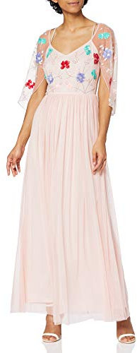 Frock and Frill Embroidered Maxi Dress Robe de Cocktail, Rose poudré, 40 Femme
