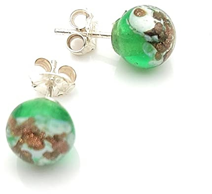MIRIAM FASOLATO Ohrstecker aus Murano Glas und 925er Silber, Grün, Weiß und Aventurin