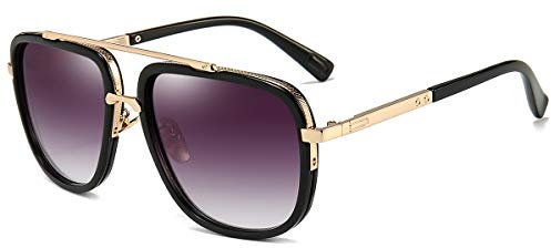 Dollger Übergroße Quadratische Sonnenbrille für Männer Frauen Pilot Shades Gold Frame Retro Brille(Gold schwarzer Rahmen / Farbverlauf grau)