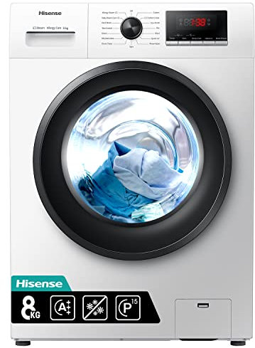 Hisense WFPV8012EM - Lavadora con Vapor añadido, Carga Frontal 8 Kg, 1200 rpm, 15 Programas, Control de balanceo inteligente del tambor, Display LED, Programa rápido, Bloqueo Infantil