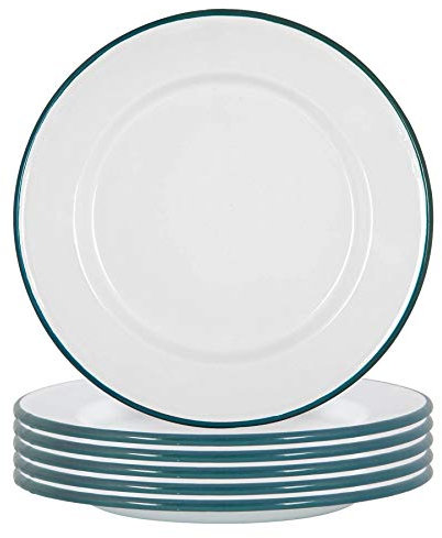 Argon Tableware Weiße Emaille -Dinner -Teller - 25,5cm - Grün - Pack Von 12