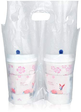 100PCS Plastic Handle Drink Carriers, Akamino Professional Clear Drink Packaging Bags - Hold 2 Cups, Portable Hanging Cup Carrier For Delivery Take Out Beverage Coffer Milk Juice Water(L12’’X W10.6’’)