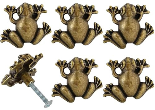 JfwuHap 6 Pcs Cabinet Handles, Frog Shaped Drawer Pulls, Unique Animal Knobs, Single Hole Pull with Screws for Home Drawer Dresser Closet Kitchen Cupboard Wardrobes, Furniture Hardware Decoration