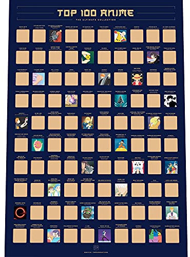 Enno Vatti Top 100 Anime Scratch Off Poster - Rubbelposter Der Besten Japanischen Animationen Aller Zeiten | 42 X 60 Cm | Anime Merch Geschenke | Japan Deko Zum Abrubbeln |
